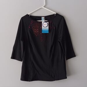 Aquabelle Lycra Performance Swimsuit Top Chlorine Resistant Black Pink Size 14